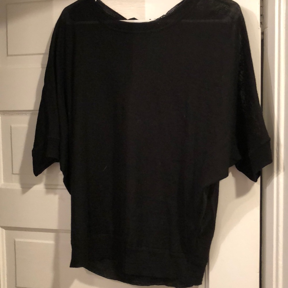 Black short sleeve sweater with beaded tie in back